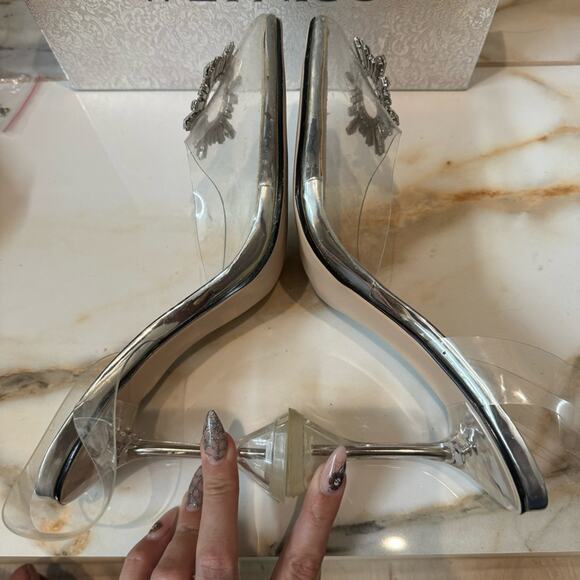 Wet Kiss Women’s Clear Crystal Rhinestones Slingback Pump Heels Size 9.5 - Picture 5 of 13